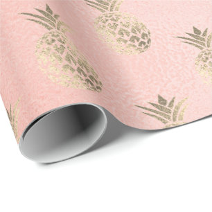 Papier Cadeau Verre rose d'or de fruit tropical d'ananas