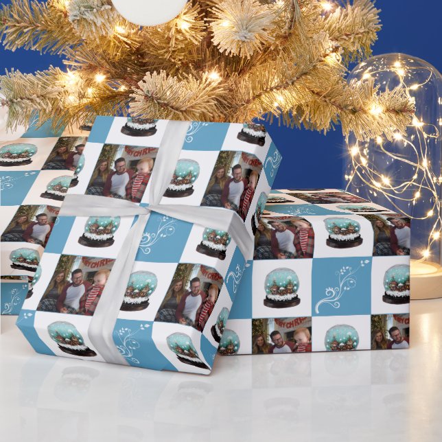 Papier Cadeau Verre Snowball Village d'hiver Blue Christmas Phot (Vacances)