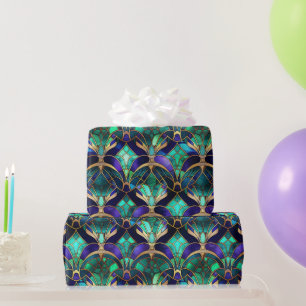 Papier Cadeau Verre turquoise, violet et or peacock