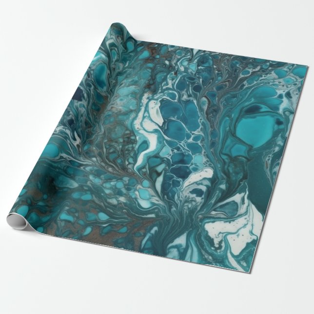 Papier Cadeau Verser acrylique turquoise et blanc sans soudure (Déroulé)