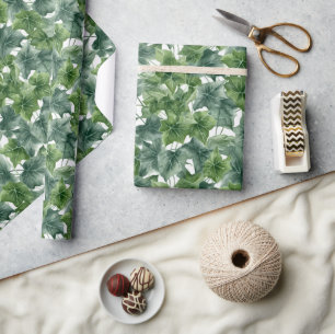 Papier Cadeau Vert aquarelle Feuille ivoire