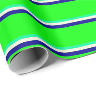 Papier Cadeau Vert, beige, bleu foncé et Motif couleur citron