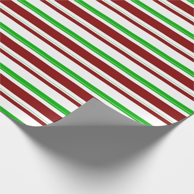 Papier Cadeau Vert, Blanc, Rouge Lignes à thème de Noël Motif (Coin)