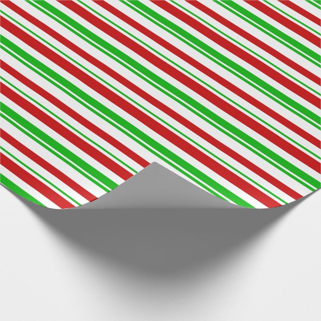 Papier Cadeau Vert, Blanc, Rouge Style de Noël rayures (Coin)
