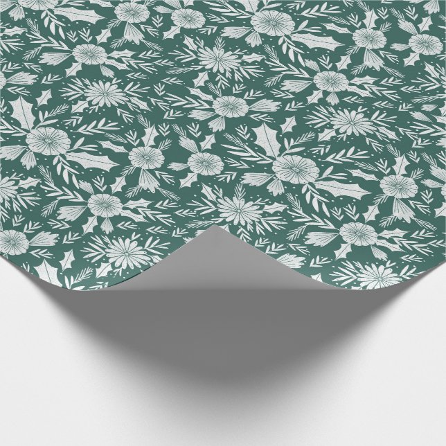Papier Cadeau Vert botanique de Noël (Coin)