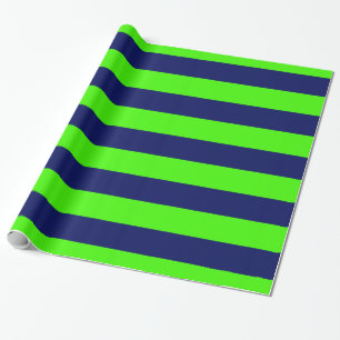 Papier Cadeau Vert Citron, Bleu Marine XL Motif Rayures