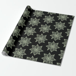 Papier Cadeau Vert clair sur Fleurs croquantes noires