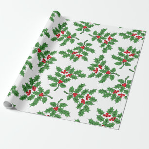 Papier Cadeau Vert de baies de houx