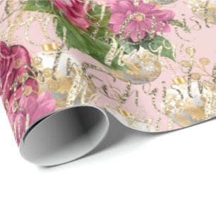 Papier Cadeau Vert de menthe de rose d'or de babiole de