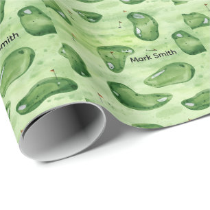 Papier Cadeau Vert de putting de terrain de golf avec drapeau ro