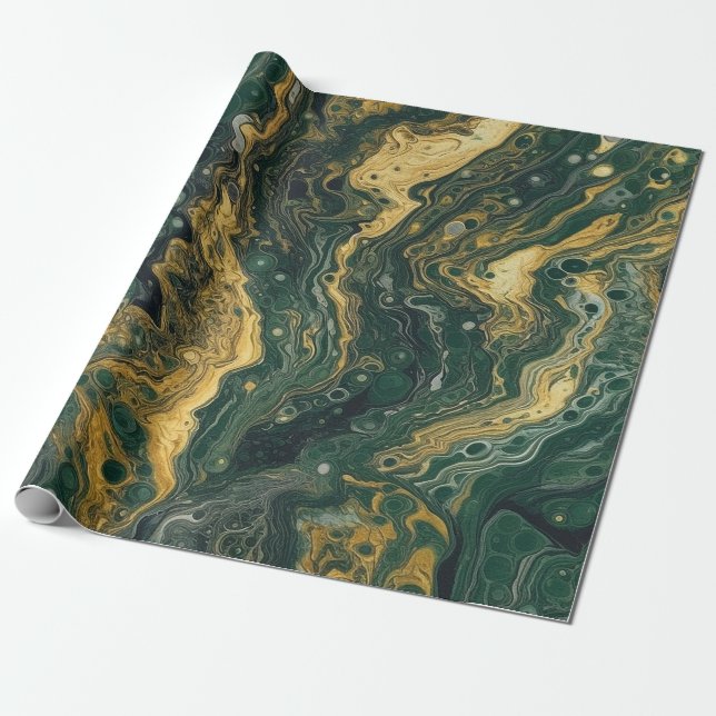 Papier Cadeau Vert et or Acrylique pour sans couture (Déroulé)