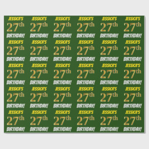 Papier Cadeau Vert, Faux/Imitation Or, "27ème anniversaire"