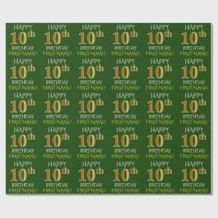 Papier Cadeau Vert, Faux Or "HEUREUX 10ème anniversaire"