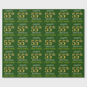 Papier Cadeau Vert, Faux Or "HEUREUX 55ème anniversaire"