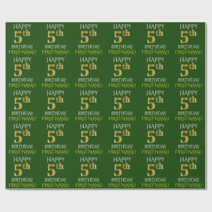 Papier Cadeau Vert, Faux Or "HEUREUX 5ème anniversaire"