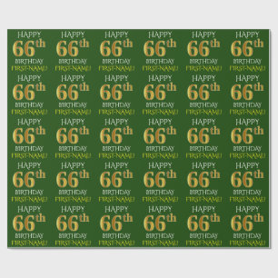 Papier Cadeau Vert, Faux Or "HEUREUX 66ème anniversaire"