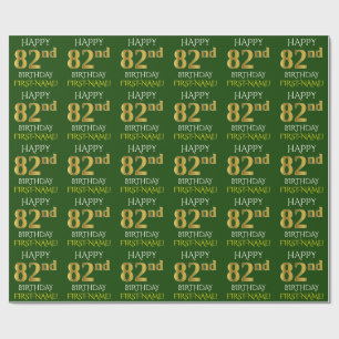 Papier Cadeau Vert, Faux Or "HEUREUX 82e ANNIVERSAIRE"