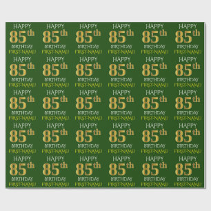 Papier Cadeau Vert, Faux Or "HEUREUX 85ème anniversaire"