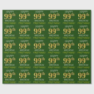 Papier Cadeau Vert, Faux Or "HEUREUX 99e ANNIVERSAIRE"