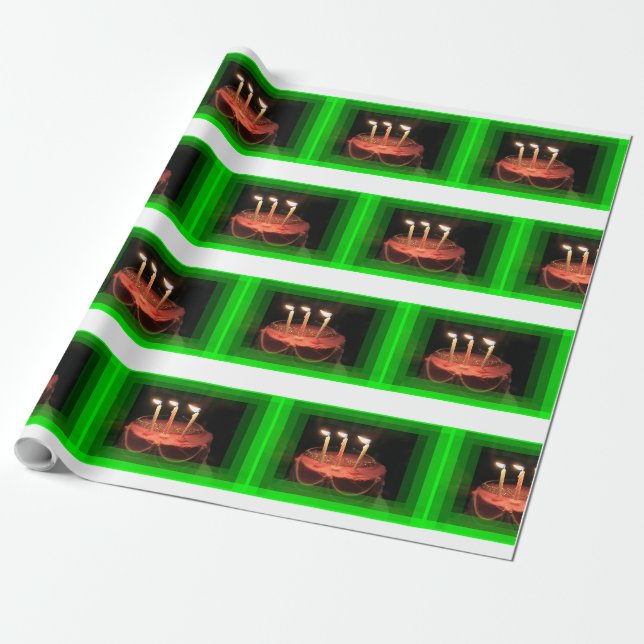 Papier Cadeau Vert fête d'anniversaire avec papier d'enveloppeme (Déroulé)