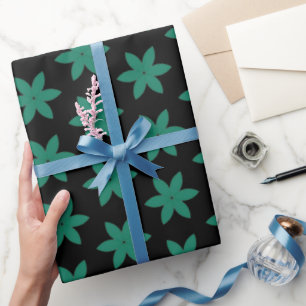 Papier Cadeau Vert Floral Noir Moderne Élégant Motif tendance