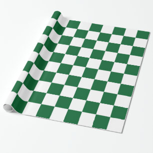 Papier Cadeau Vert forêt blanc XL motif damier