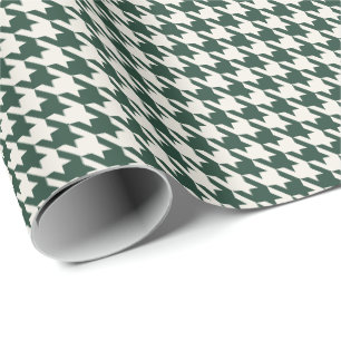 Papier Cadeau Vert forêt & motif pied-de-poule ivoire   Élégant