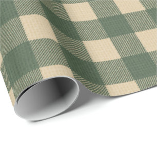 Papier Cadeau Vert Gingham Rustique Campagne
