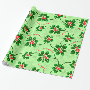 Papier Cadeau Vert hawaïen de Noël de Mele Kalikimaka de houx