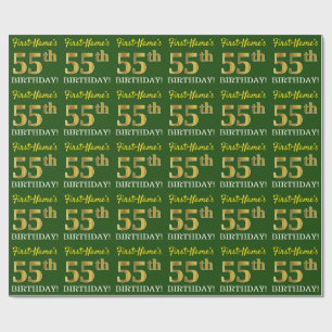 Papier Cadeau Vert, Imitation Gold Look "55e anniversaire"