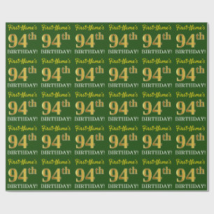 Papier Cadeau Vert, Imitation Gold Look "94e anniversaire"