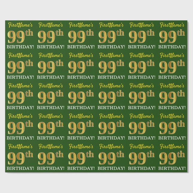 Papier Cadeau Vert, Imitation Gold Look "99e anniversaire" (Plat)