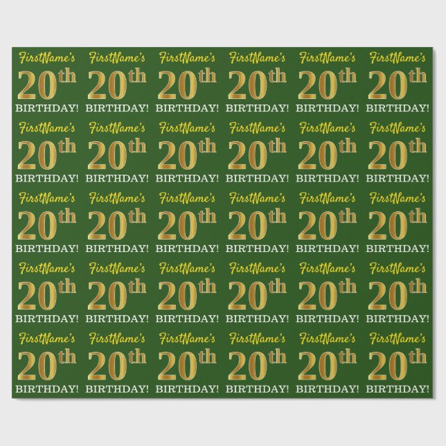 Papier Cadeau Vert, Imitation Or Look "20e anniversaire" (Plat)