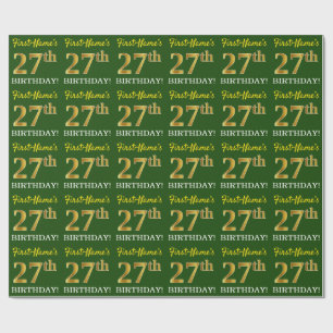 Papier Cadeau Vert, Imitation Or Look "27e anniversaire"