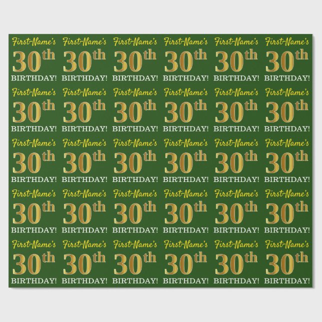 Papier Cadeau Vert, Imitation Or Look "30e anniversaire" (Plat)