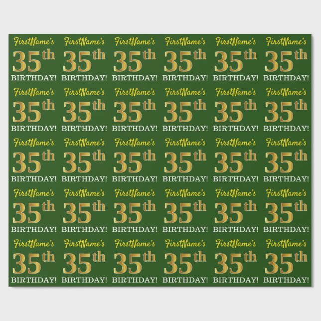 Papier Cadeau Vert, Imitation Or Look "35e anniversaire" (Plat)