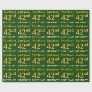 Papier Cadeau Vert, Imitation Or Look "42e anniversaire"