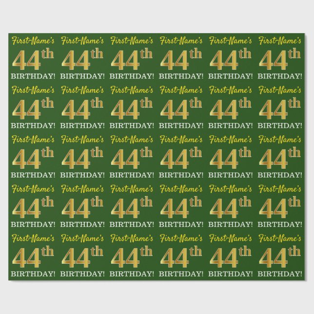 Papier Cadeau Vert, Imitation Or Look "44e anniversaire" (Plat)