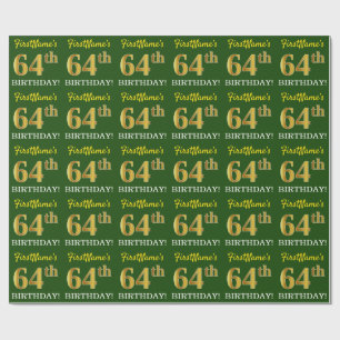 Papier Cadeau Vert, Imitation Or Look "64e anniversaire"