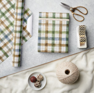 Papier Cadeau Vert Marron Bleu Rayures Anniversaire