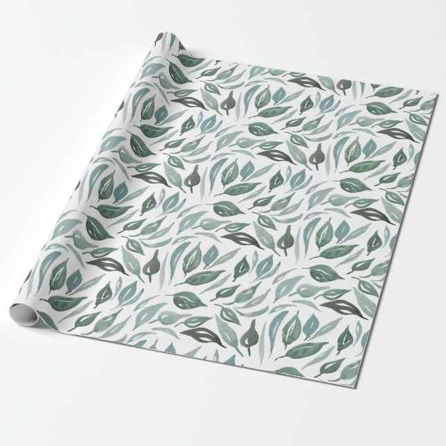 Papier Cadeau Vert moderne Aquarelle Feuille Motif (Déroulé)