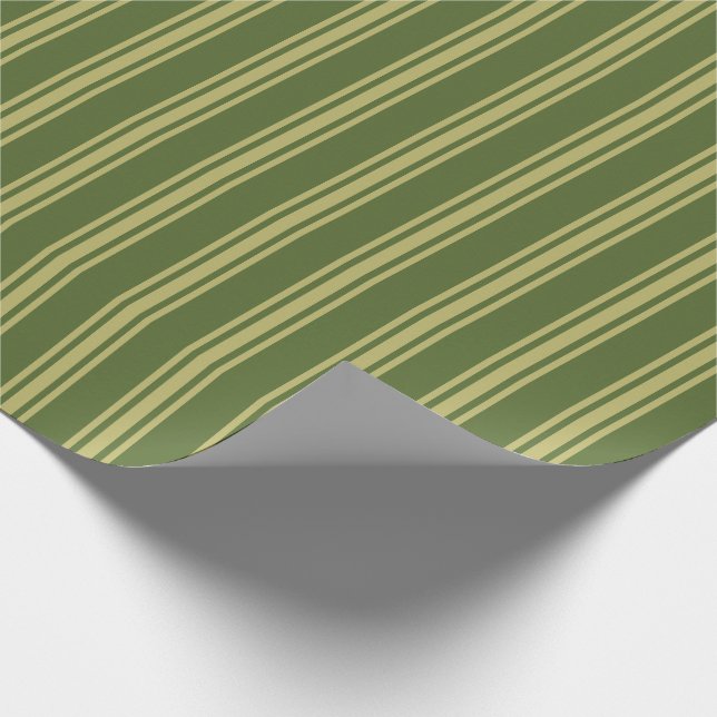 Papier Cadeau Vert olive foncé et Motif rayé kaki foncé (Coin)