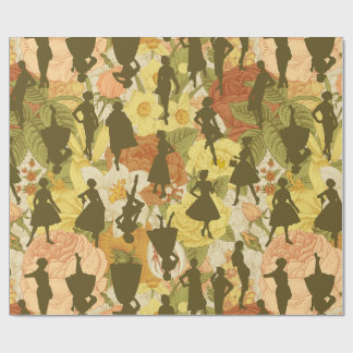 Papier Cadeau vert olive milieu du siècle 1950 silhouette vintag