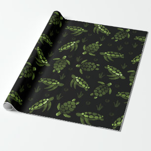 Papier Cadeau Vert Ombre Aquarelle Tortue de mer Imprimer