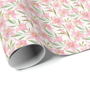 Papier Cadeau Vert pastel fleuri rose lys
