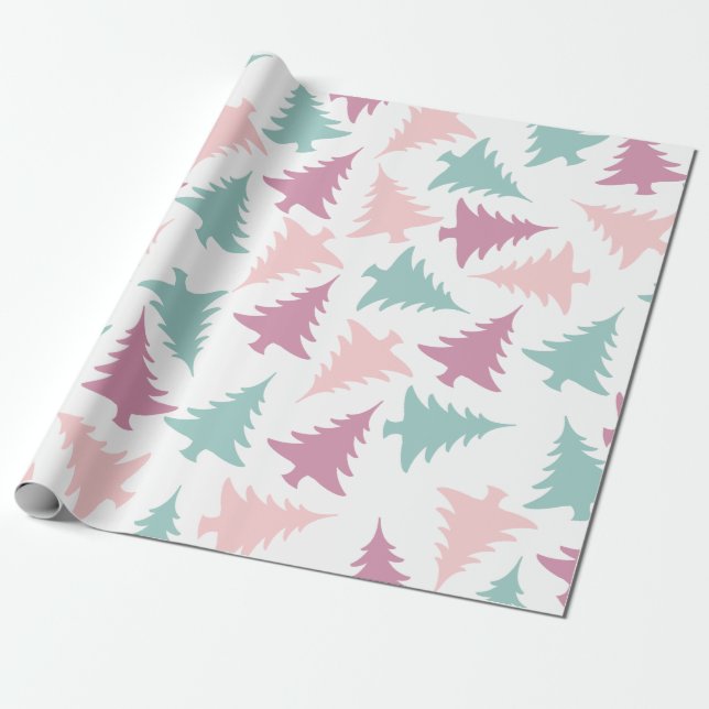 Papier Cadeau Vert pourpre de rose en pastel de motif d'arbre de (Déroulé)