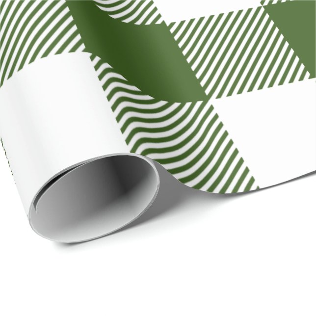 Papier Cadeau Vert Rétro Noël Blanc Nouvel An Tartan Carreaux (Coin rond)