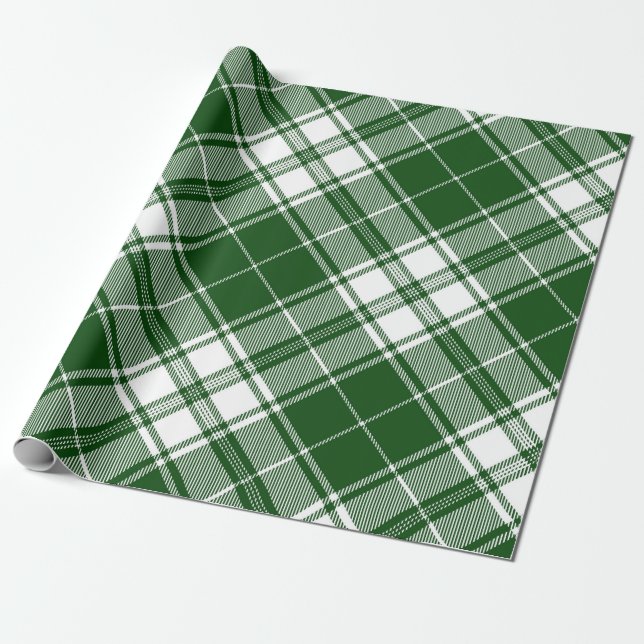 Papier Cadeau Vert rétro Noël blanc Nouvel An Tartan carreaux (Déroulé)