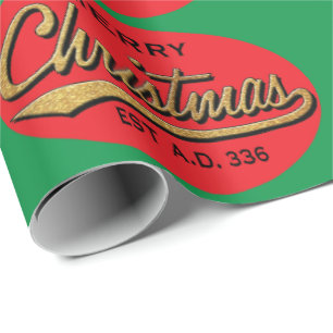 Papier Cadeau Vert/Rouge "Retro Joyeux Noël"