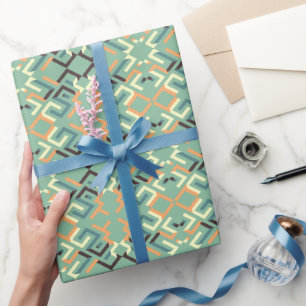 Papier Cadeau Vert sauge de luxe géométrique tribal sans couture